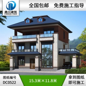 復(fù)式三層帶車庫陽臺別墅施工圖帶效果圖_三層別墅設(shè)計圖紙,鼎川別墅圖紙