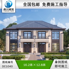 新中式二層雙拼別墅圖紙及效果圖_農村兄弟自建別墅設計,鼎川建筑