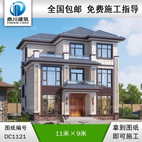 三層新中式帶露臺別墅全套施工圖紙及效果圖_農村自建別墅設計,鼎川建筑