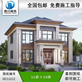 新中式二層別墅圖紙及外觀效果圖_農(nóng)村自建別墅設(shè)計(jì),鼎川建筑