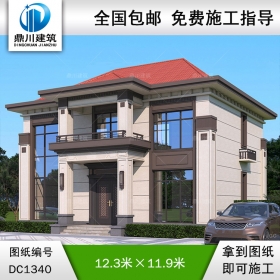 新中式二層別墅施工圖紙及效果圖_農村自建別墅設計,鼎川建筑