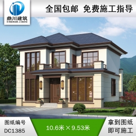 新中式二層別墅效果圖及施工圖紙_農村自建別墅設計,鼎川建筑